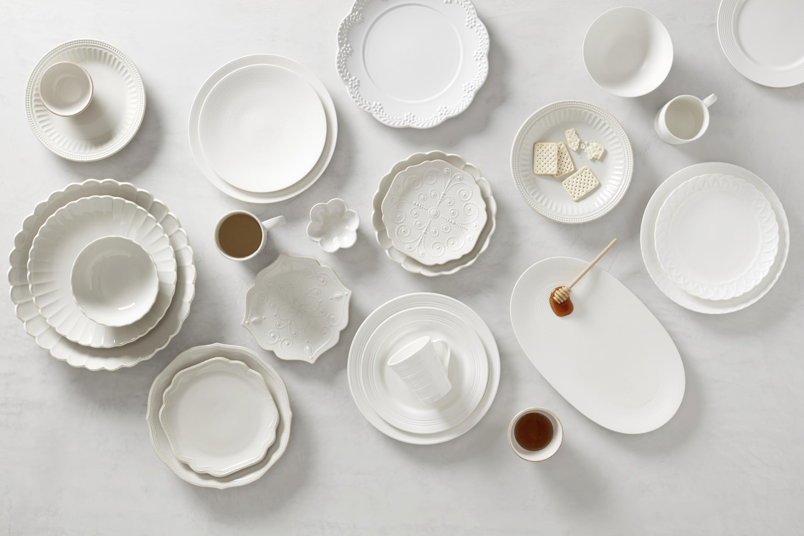 Lenox French Perle Groove mini bowls in white stoneware have timeless appeal.