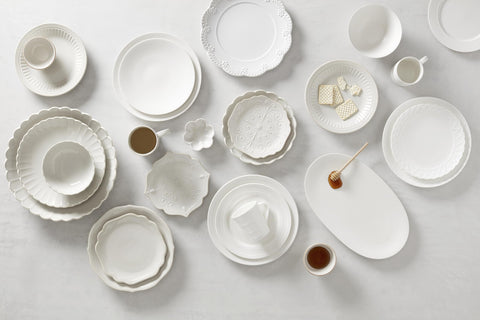 Lenox French Perle Groove mini bowls in white stoneware have timeless appeal.