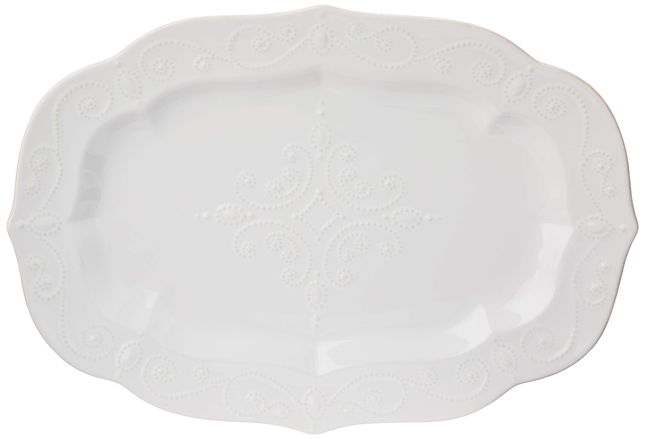 Lenox French Perle white serving platter, oval 18.5 inches, ideal for festive table presentation.