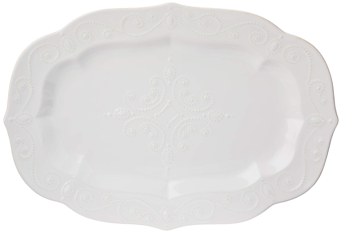 Lenox French Perle white serving platter, oval 18.5 inches, ideal for festive table presentation.