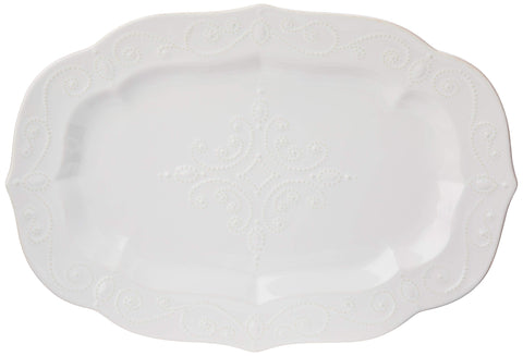 Lenox French Perle white serving platter, oval 18.5 inches, ideal for festive table presentation.