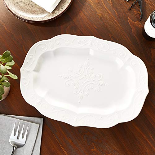 Stoneware Lenox French Perle platter, microwave and dishwasher safe for easy cleanup.