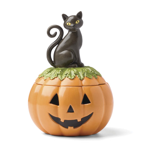 Lenox Haunted Halloween candy jar closeup showcasing spooky motif for Halloween decor