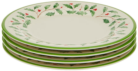 Lenox Holiday melamine plates set with holly motif for festive family meals.