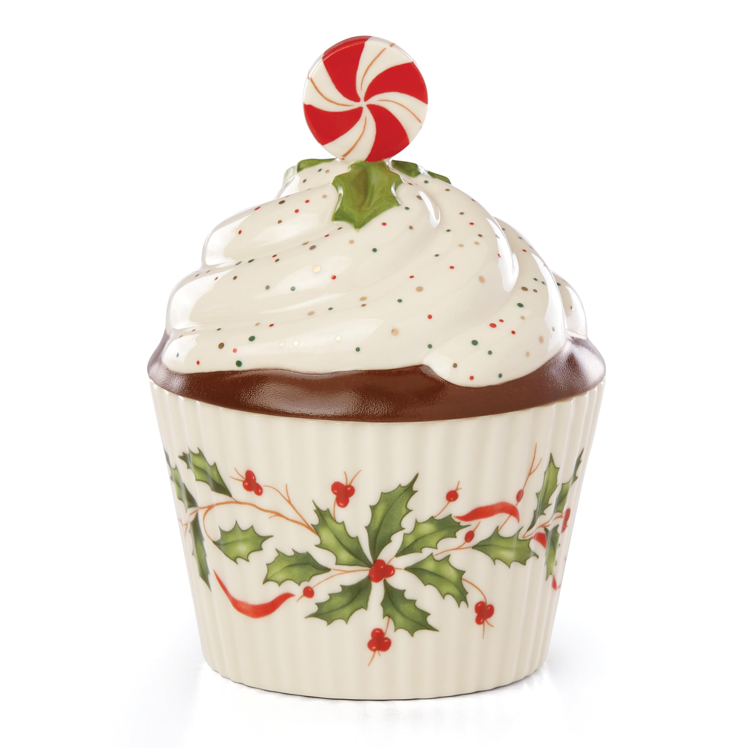 Lenox Holiday Bakeshop Cupcake Dish cover sits atop a dessert tray.