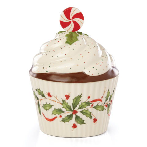 Lenox Holiday Bakeshop Cupcake Dish cover sits atop a dessert tray.