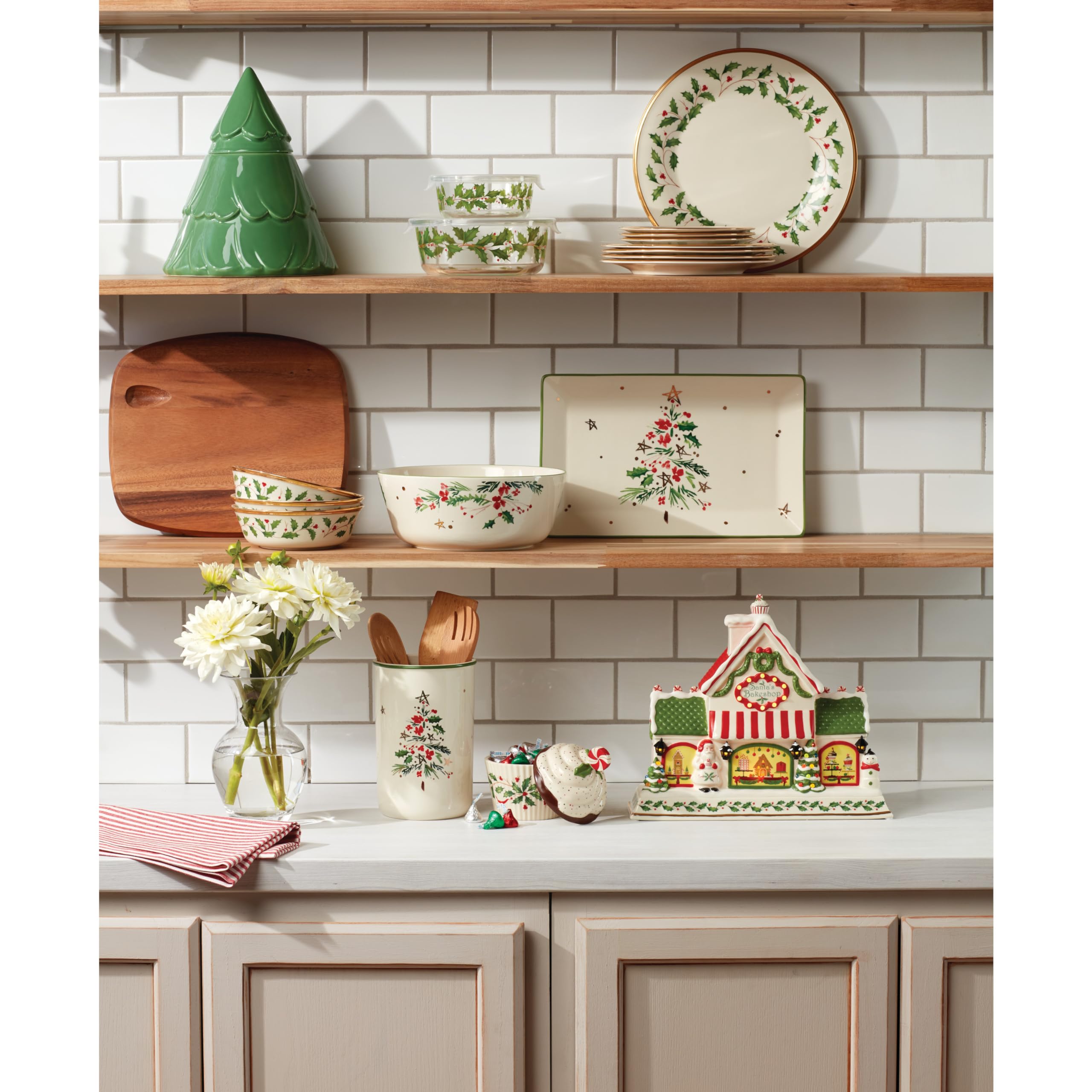 Lenox Holiday Bakeshop Cupcake Dish hand-painted finish enhances table setting.