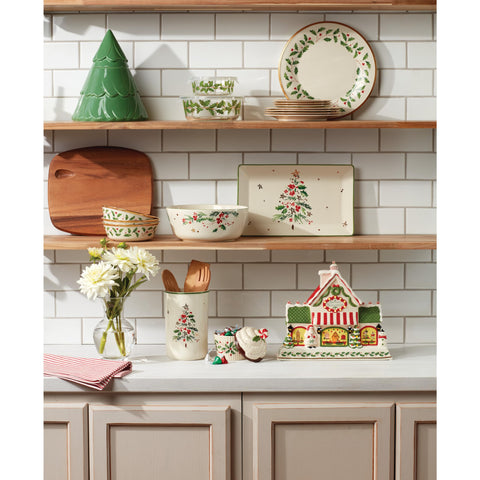 Lenox Holiday Bakeshop Cupcake Dish hand-painted finish enhances table setting.