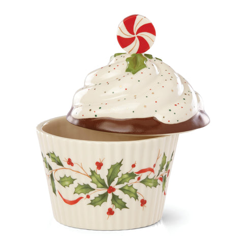 Lenox Holiday Bakeshop Cupcake Dish holly leaves accent adds festive flair.