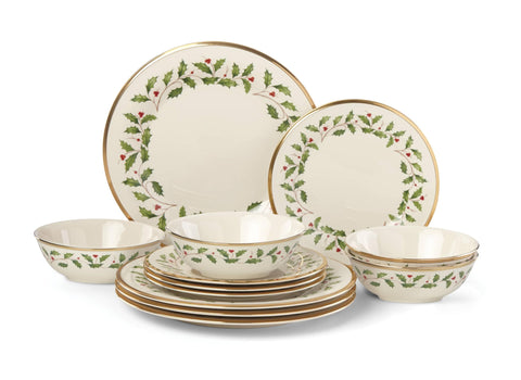 Lenox Holiday dinner plates with 24K gold trim for festive dining