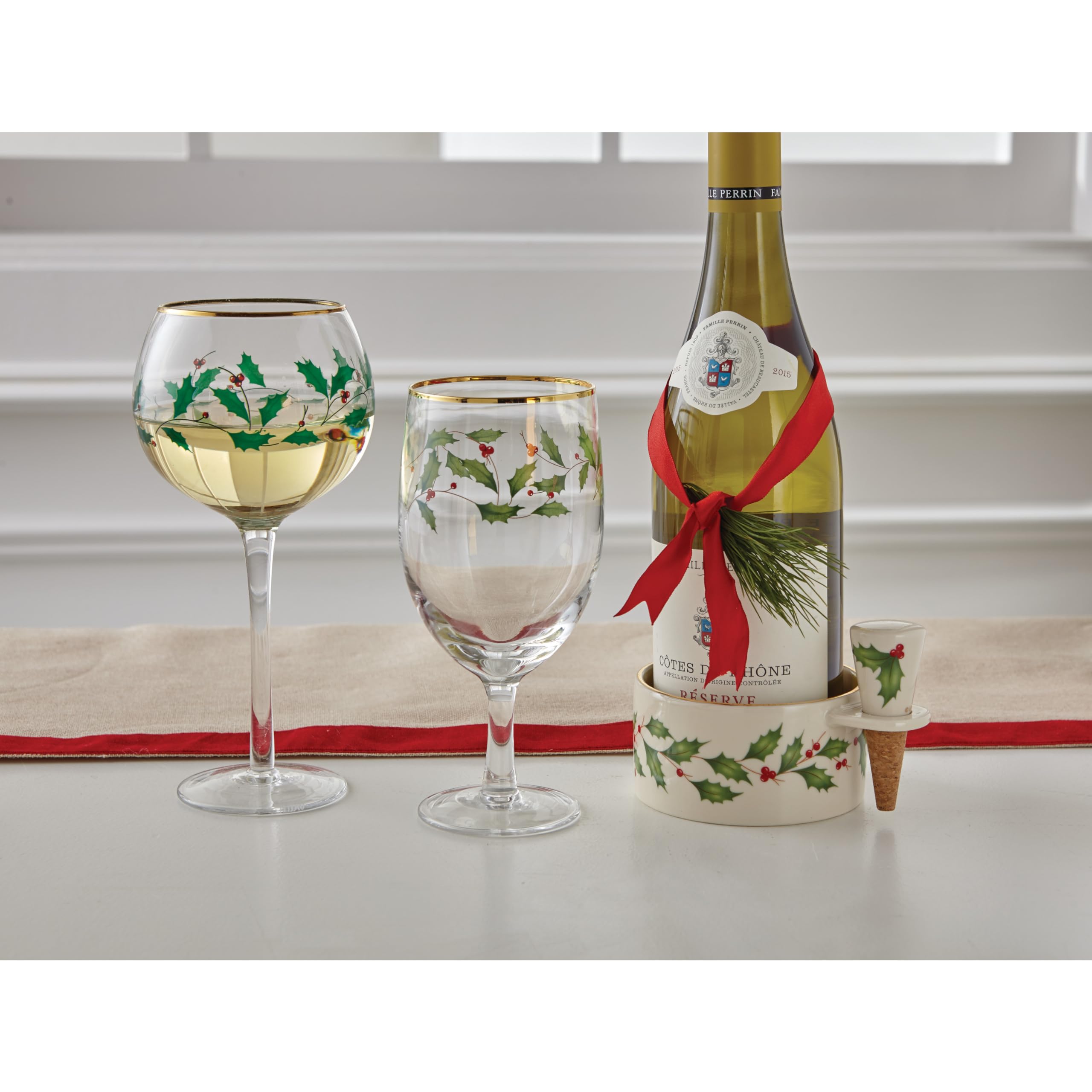 Elegant Lenox setting with holiday glassware enhancing a dinner table.