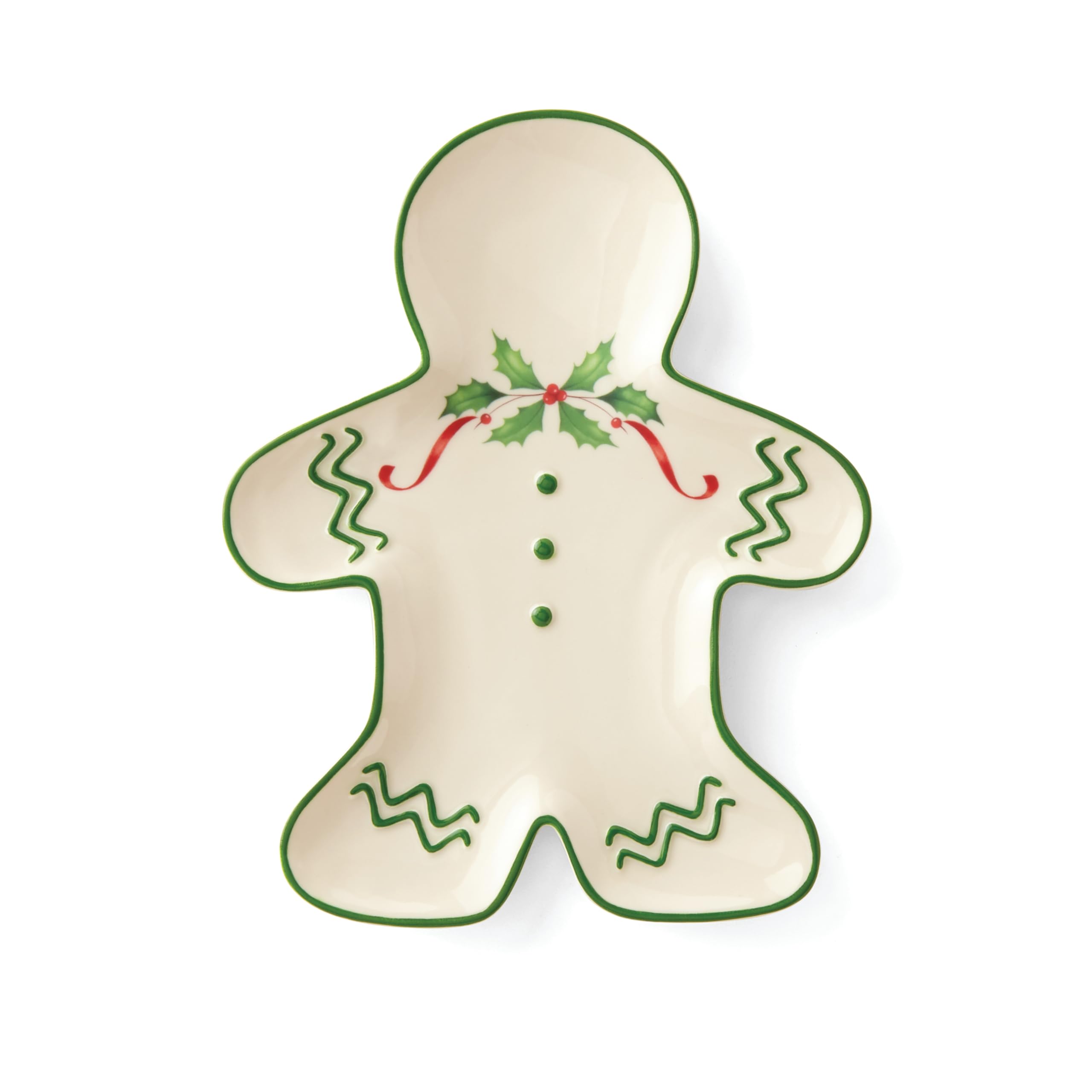 Lenox gingerbread man accent plate on a festive table, ideal for candy or sides.