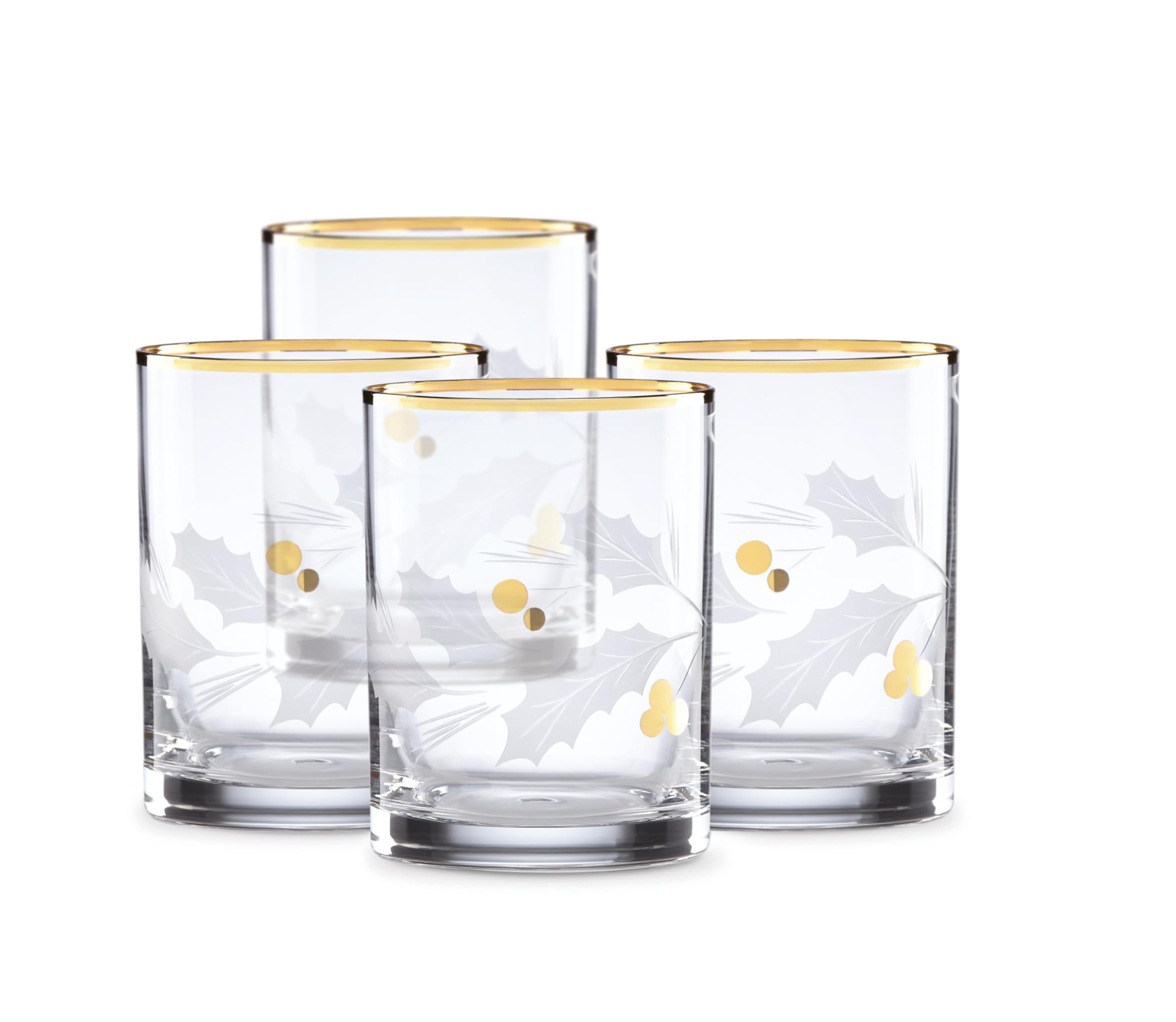 Lenox Holiday Gold four-piece double old fashioned glasses for festive cocktails.
