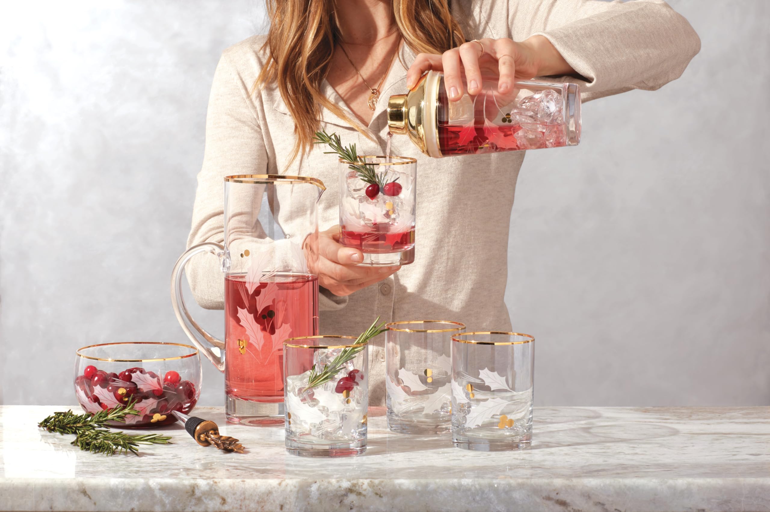 Gift-ready Lenox Holiday Gold glass set for holiday gifting moments.