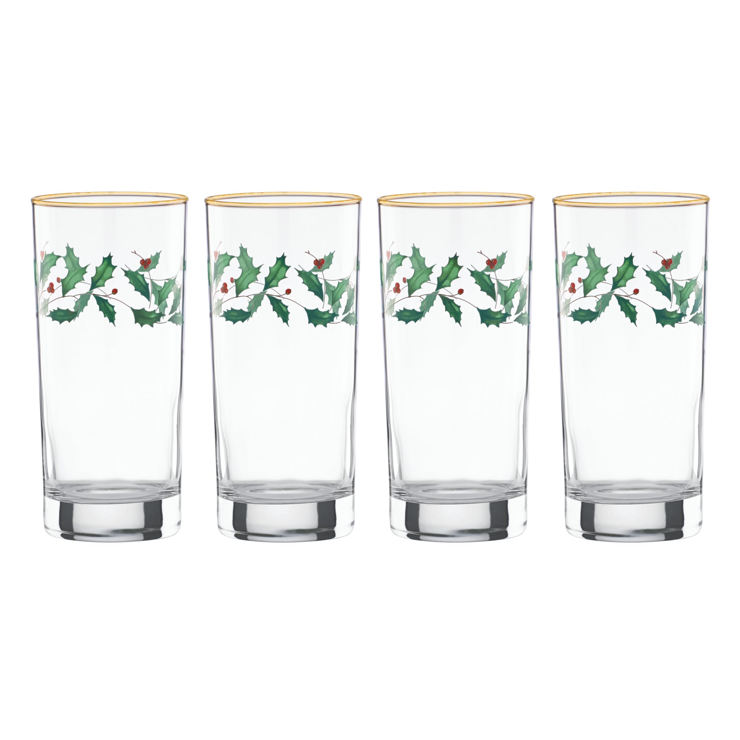 Lenox holiday highball glasses set of four with holly wreath design elevating festive table settings