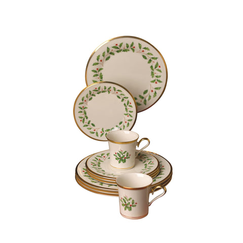 Lenox holly-berry motif close-up on holiday dinnerware