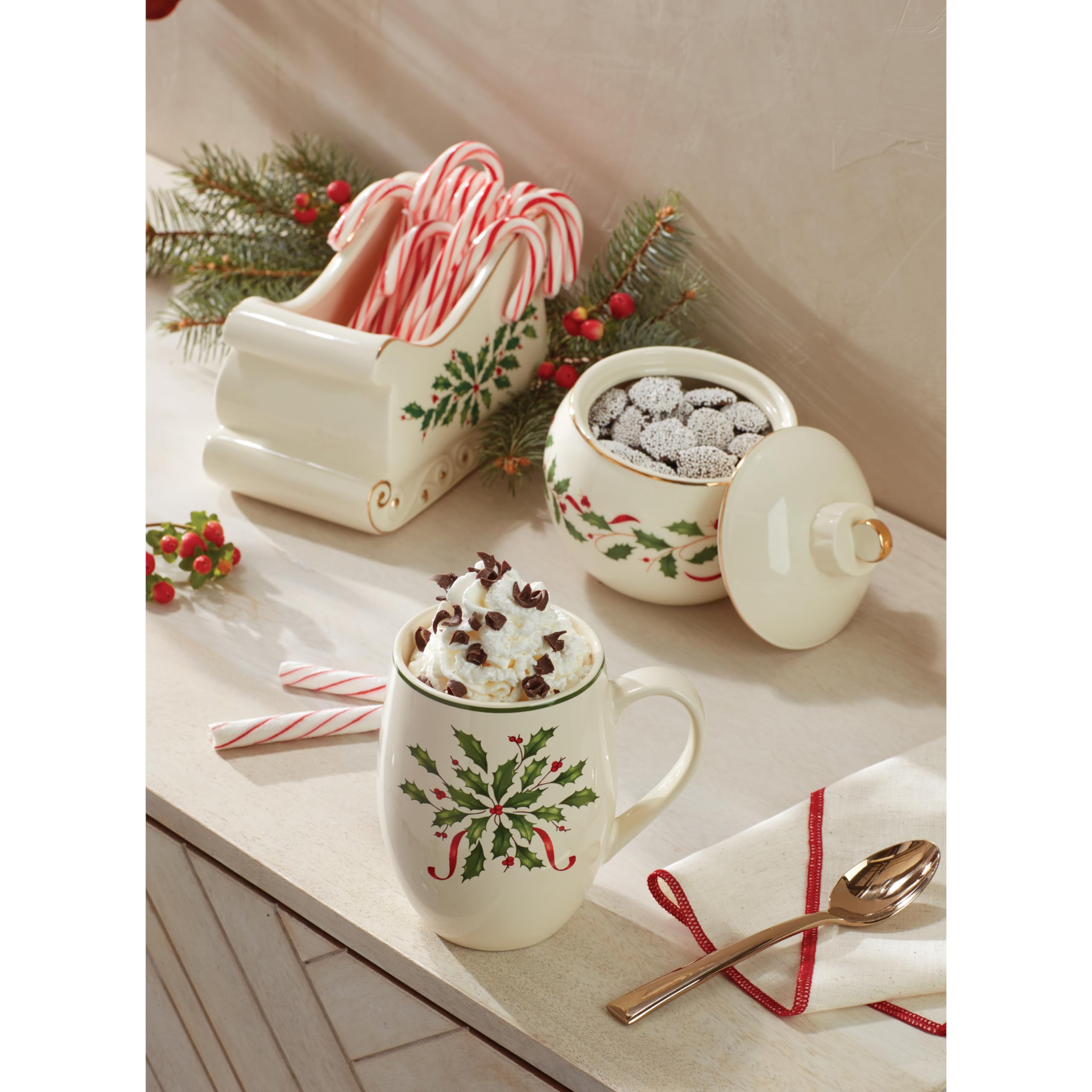 Lenox Holiday Ornament Candy Jar packaging shows dimensions.