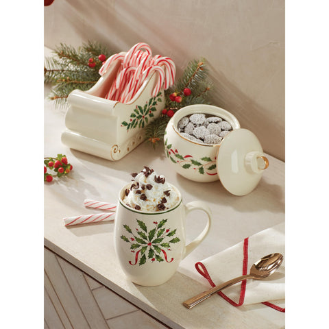 Lenox Holiday Ornament Candy Jar packaging shows dimensions.