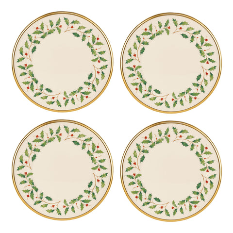 Lenox holly-berry motif salad plate, evoking festive elegance for holiday hosting.
