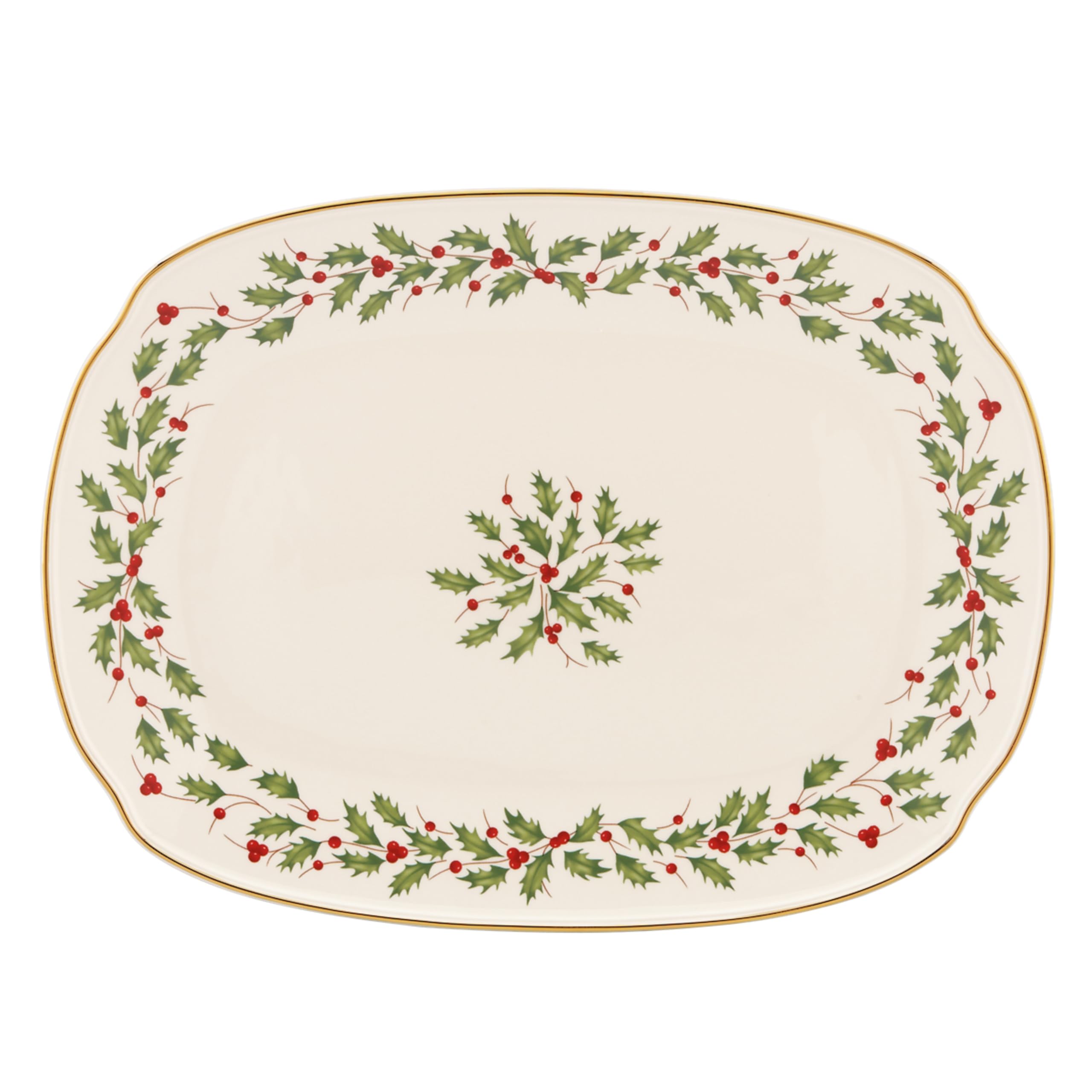 Lenox holiday serving platter with center wreath enhances festive table setup