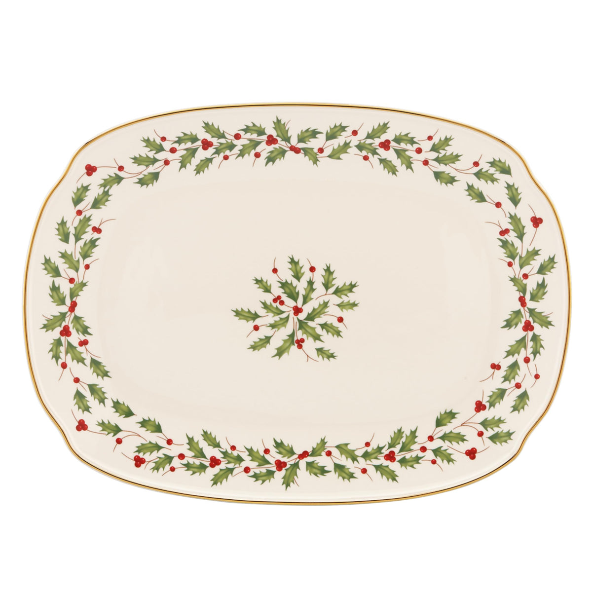 Lenox holiday serving platter with center wreath enhances festive table setup