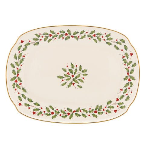 Lenox holiday serving platter with center wreath enhances festive table setup