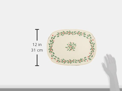 Lenox oval platter framed by holly motif adds seasonal charm to gatherings