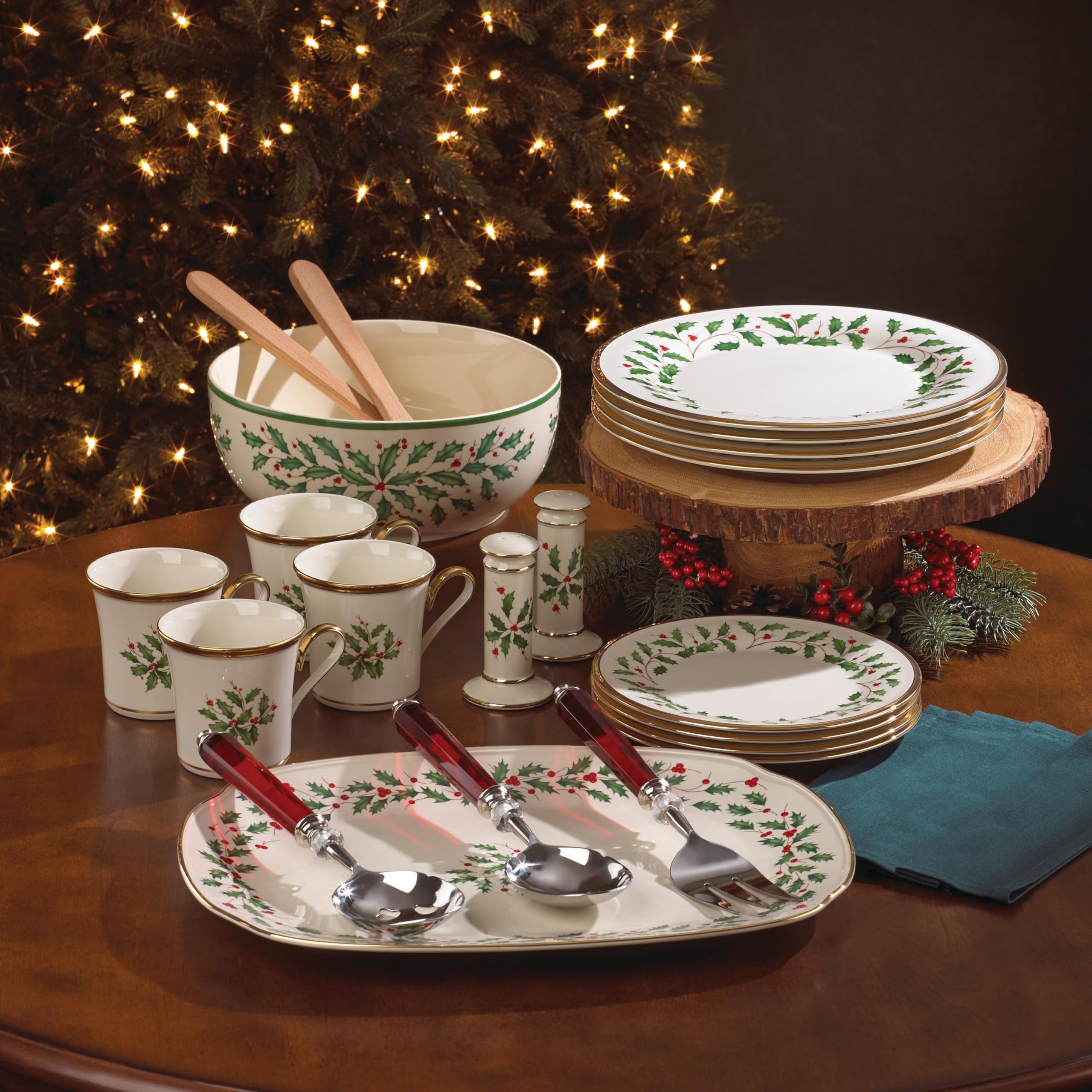 Lenox Holiday stackable porcelain plates and mugs for storage