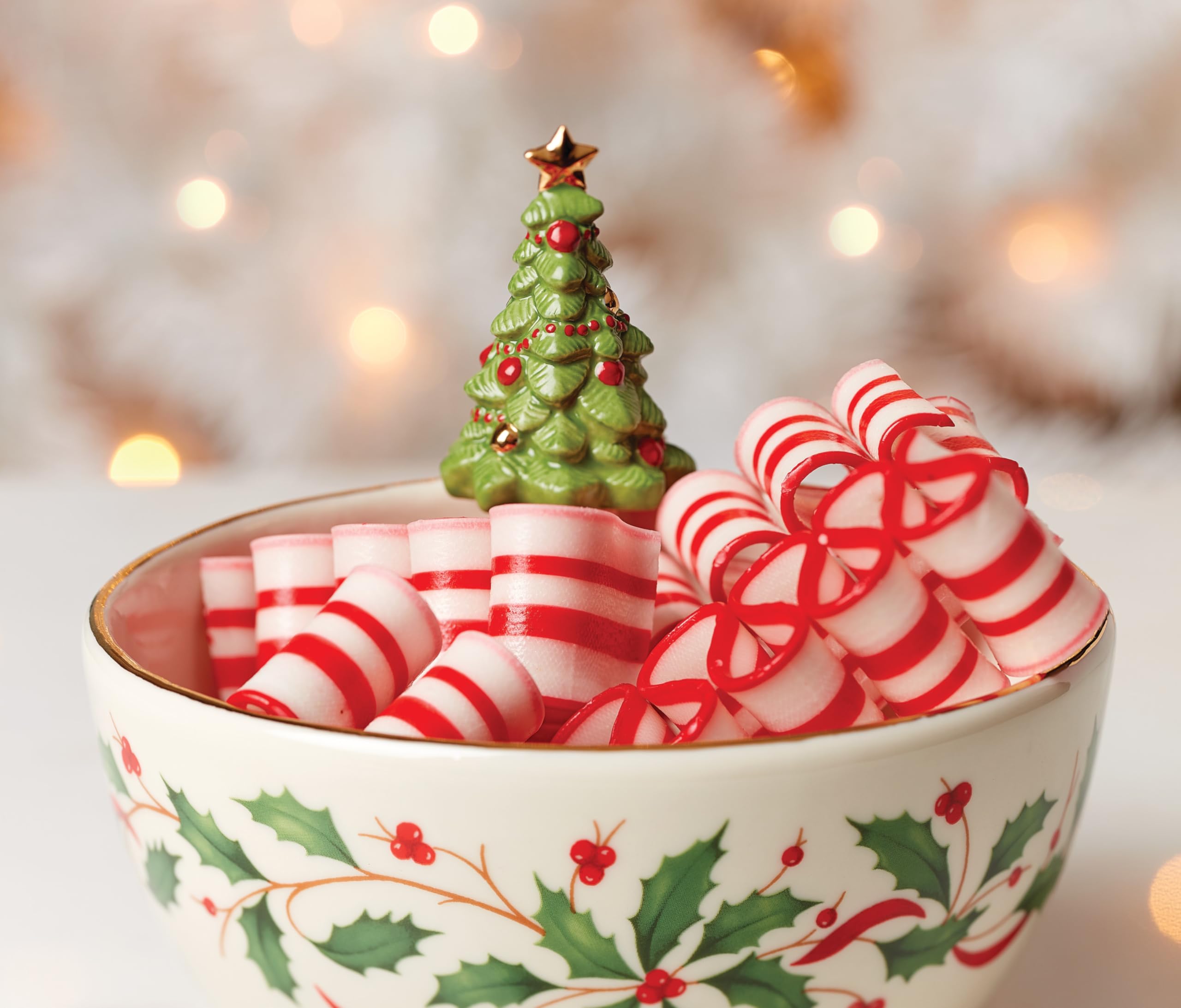 Lenox Holiday Tree Bowl holds cookies for cozy after dinner snacking.