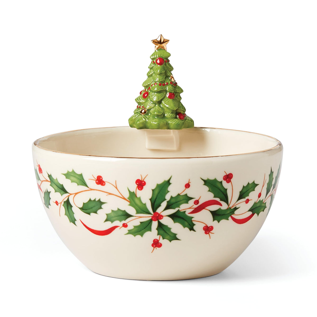 Lenox 893505 Holiday Tree Bowl on counter adds festive display and snack prep.