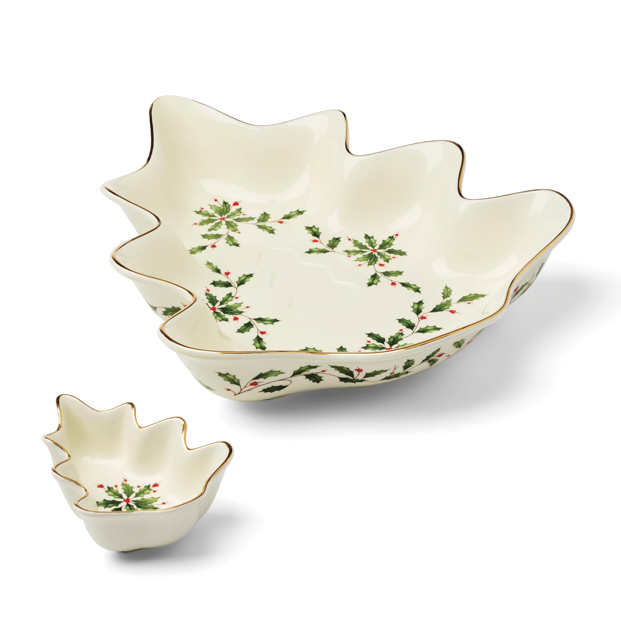Lenox Holiday Tree Chip & Dip Set dip bowl close-up, ideal for festive entertaining and sauces.