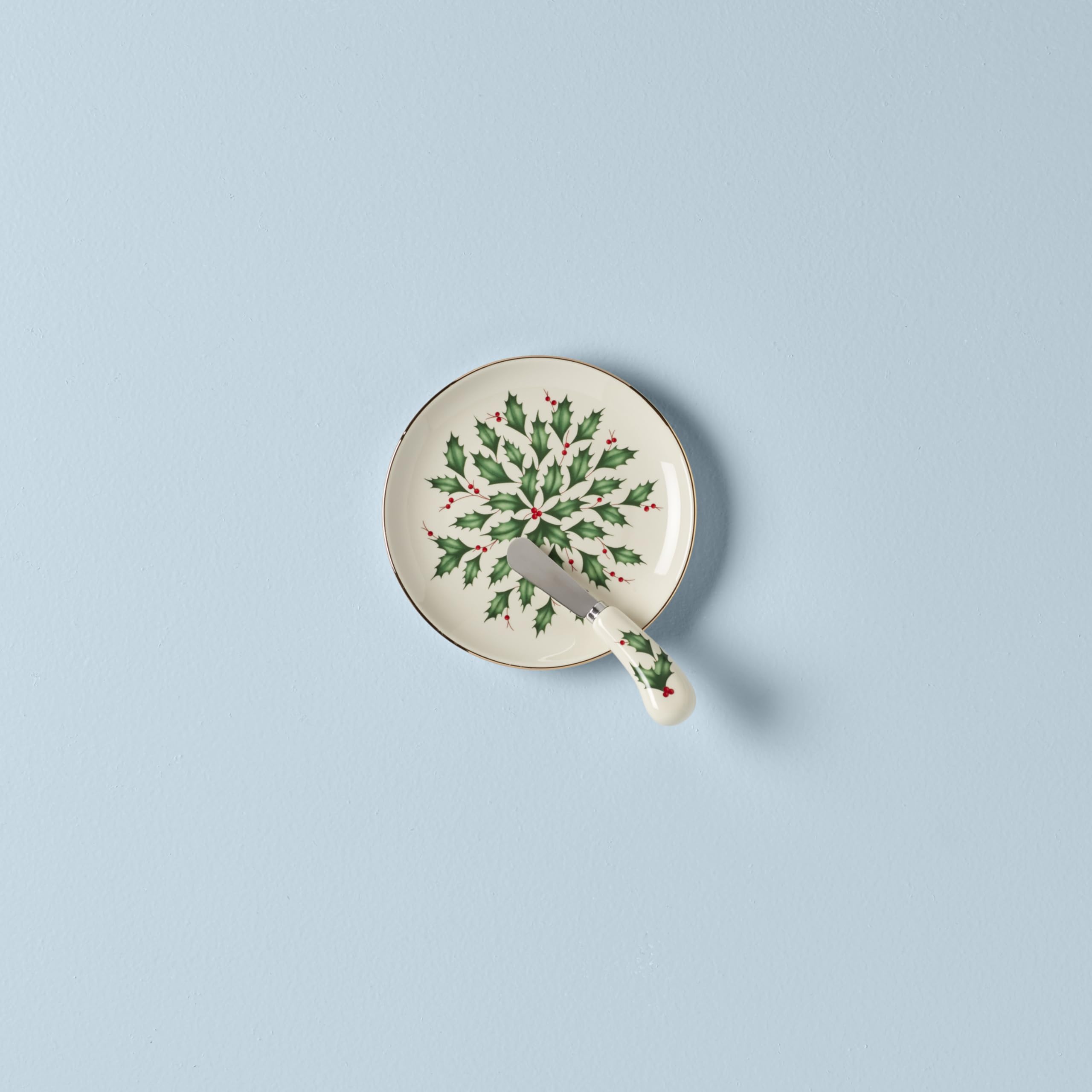 Lenox Hosting the Holidays knife set features ivory handle for precise cheese portioning.
