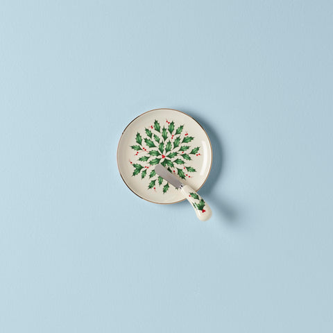 Lenox Hosting the Holidays knife set features ivory handle for precise cheese portioning.