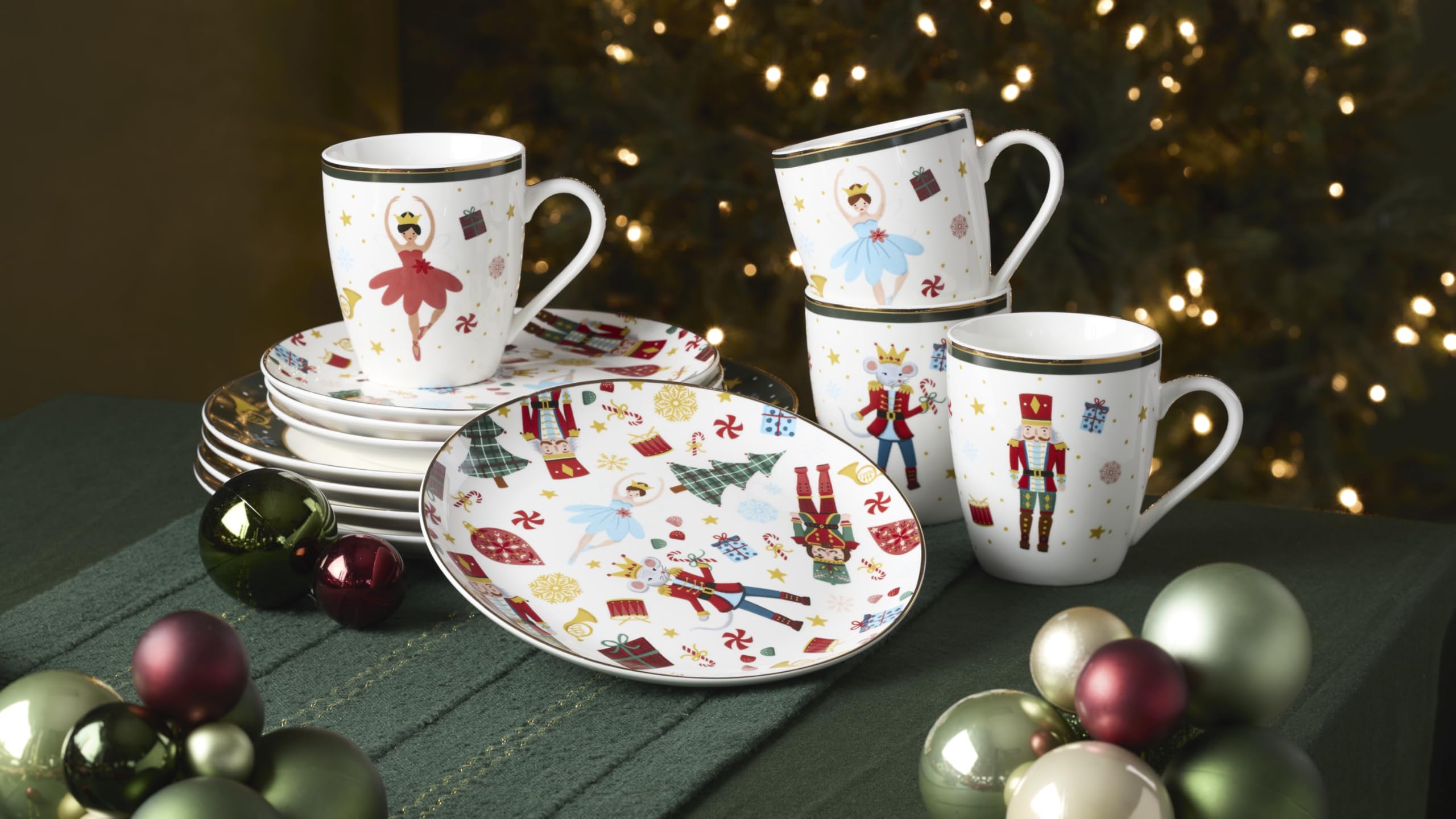 Lenox Nutcracker Ballet accent plates detail with whimsical illustrations for family gatherings