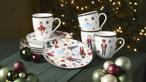 Lenox Nutcracker Ballet accent plates detail with whimsical illustrations for family gatherings