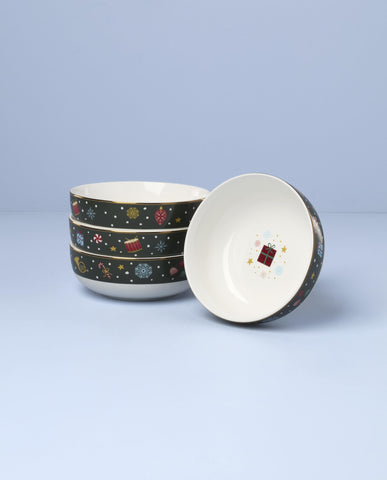 Lenox Nutcracker Ballet bowls with peppermint accents, ideal for entertaining guests