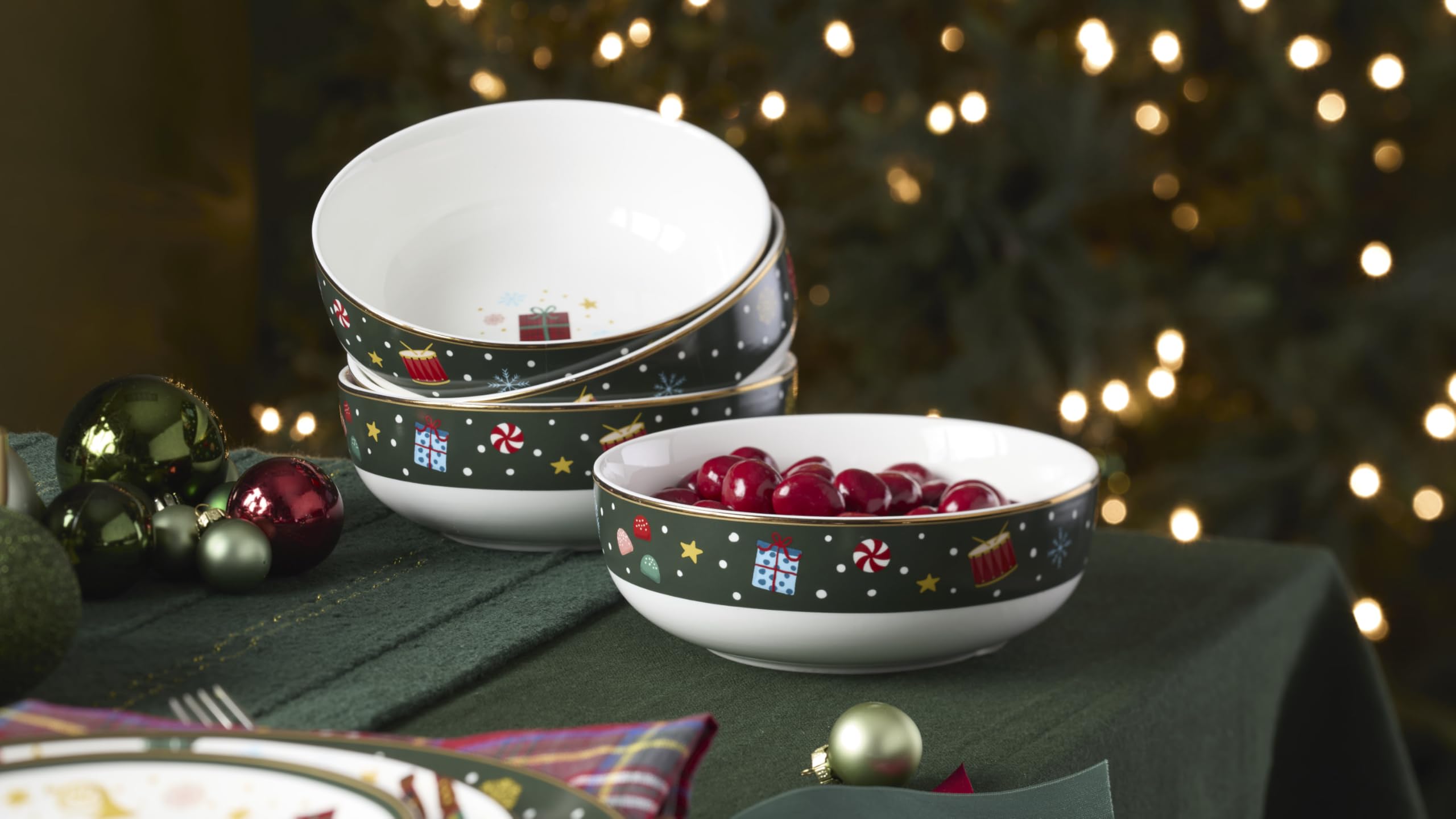 Lenox Nutcracker Ballet bowls arranged in a festive table setting