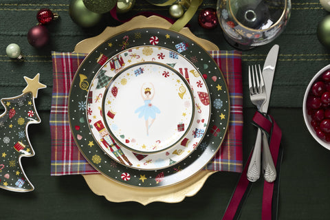 Lenox Nutcracker Ballet dinner plate in a set for elegant Christmas meals