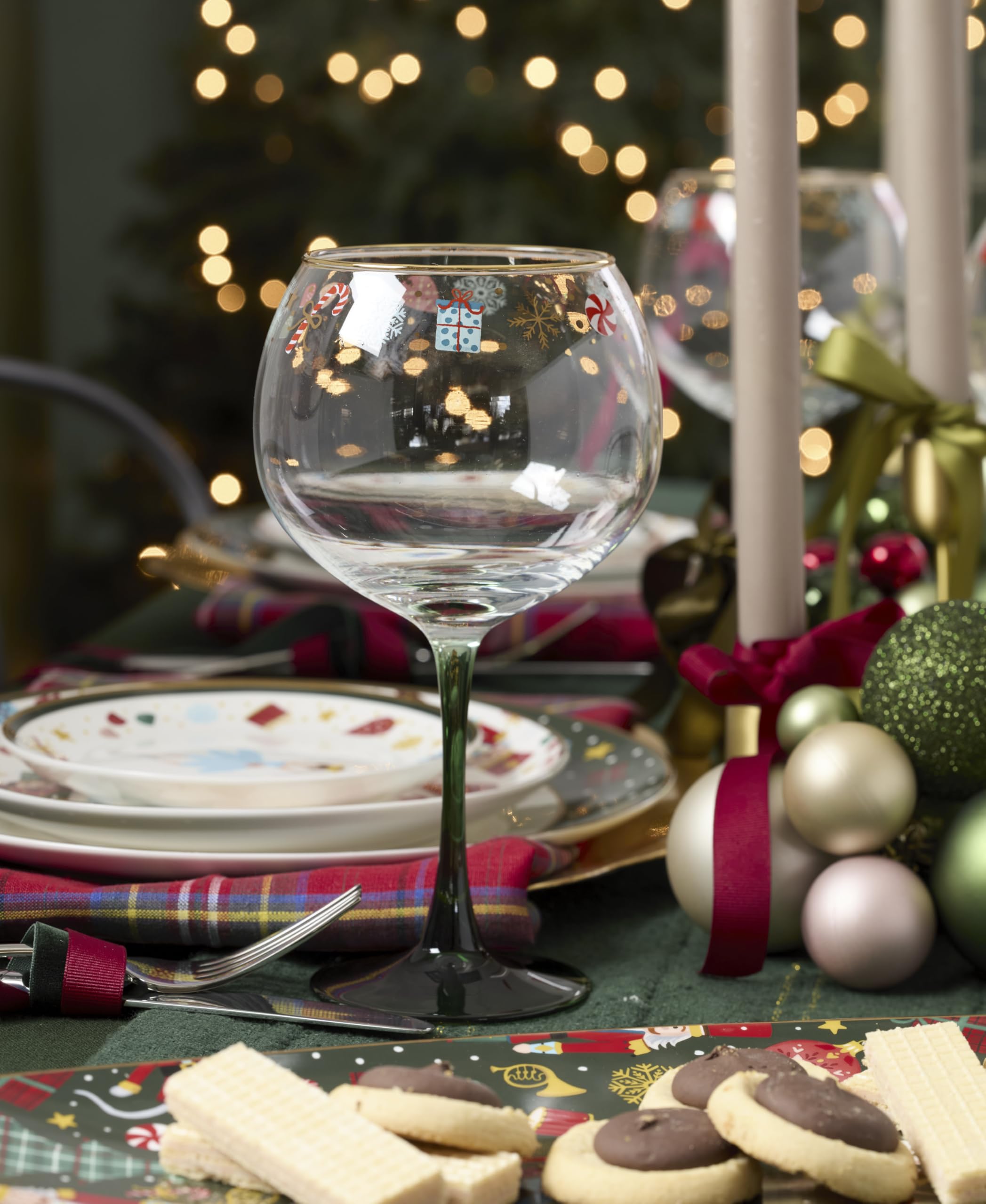 Lenox balloon-wine-glasses on a holiday table for festive entertaining.
