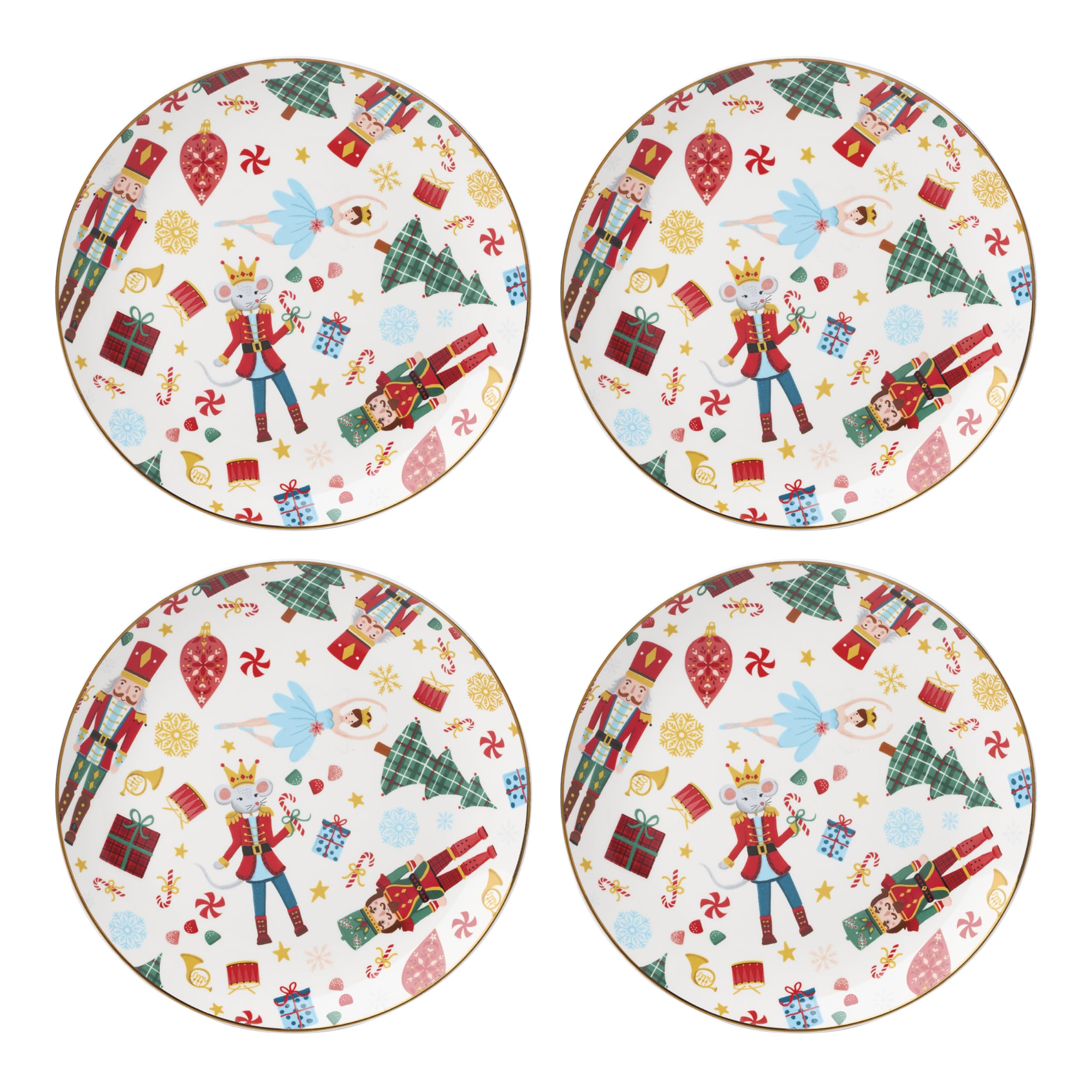 Lenox Nutcracker Ballet plate close-up with gold trim for festive tables.