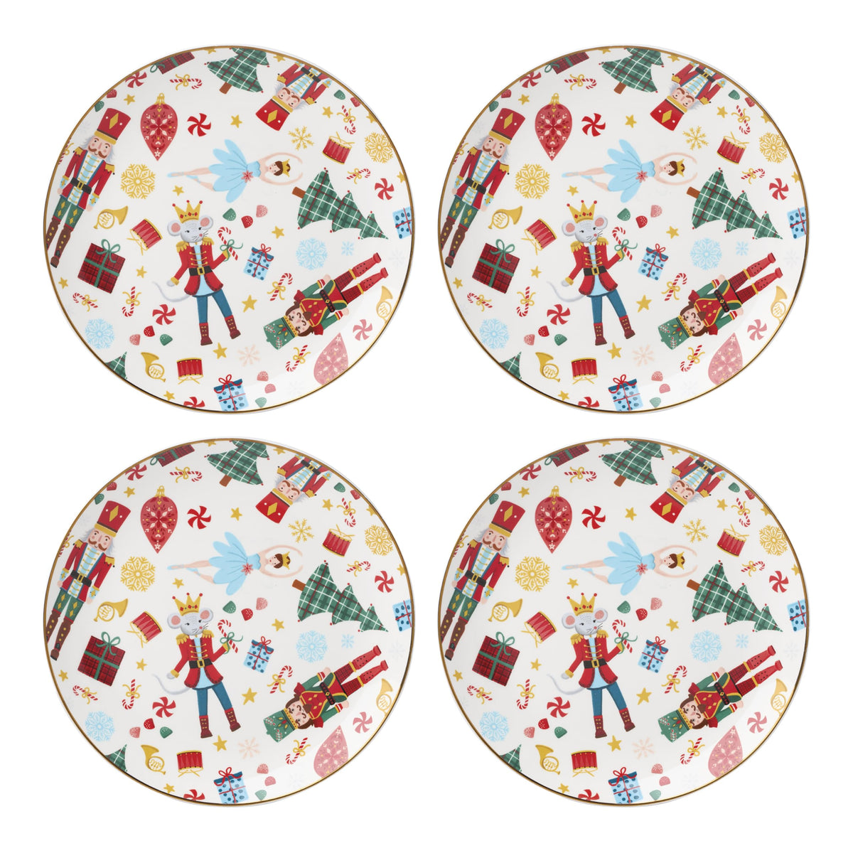 Lenox Nutcracker Ballet plate close-up with gold trim for festive tables.