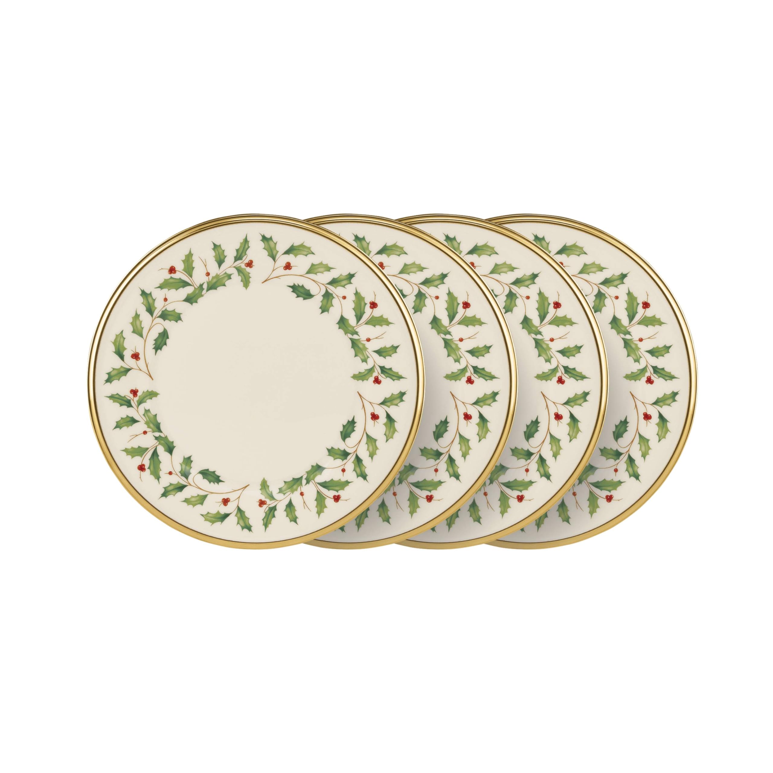 Lenox red and green holiday dinnerware salad plate with holly motif.