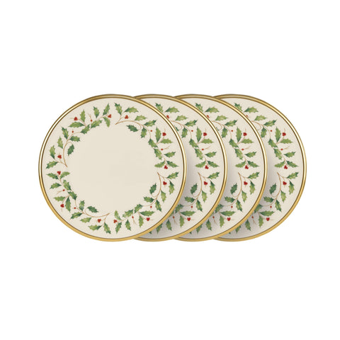 Lenox red and green holiday dinnerware salad plate with holly motif.
