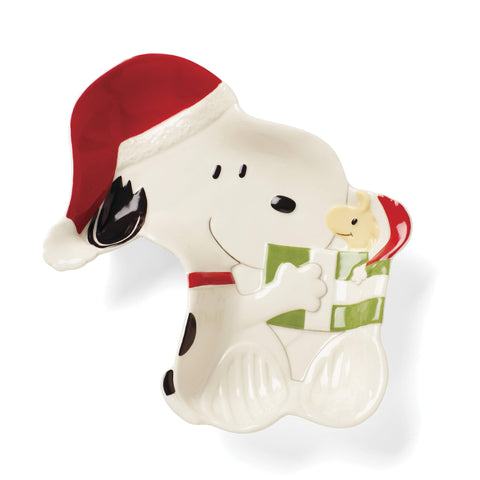 Lenox Snoopy Christmas candy dish featuring Snoopy for festive table decor and candy serving.