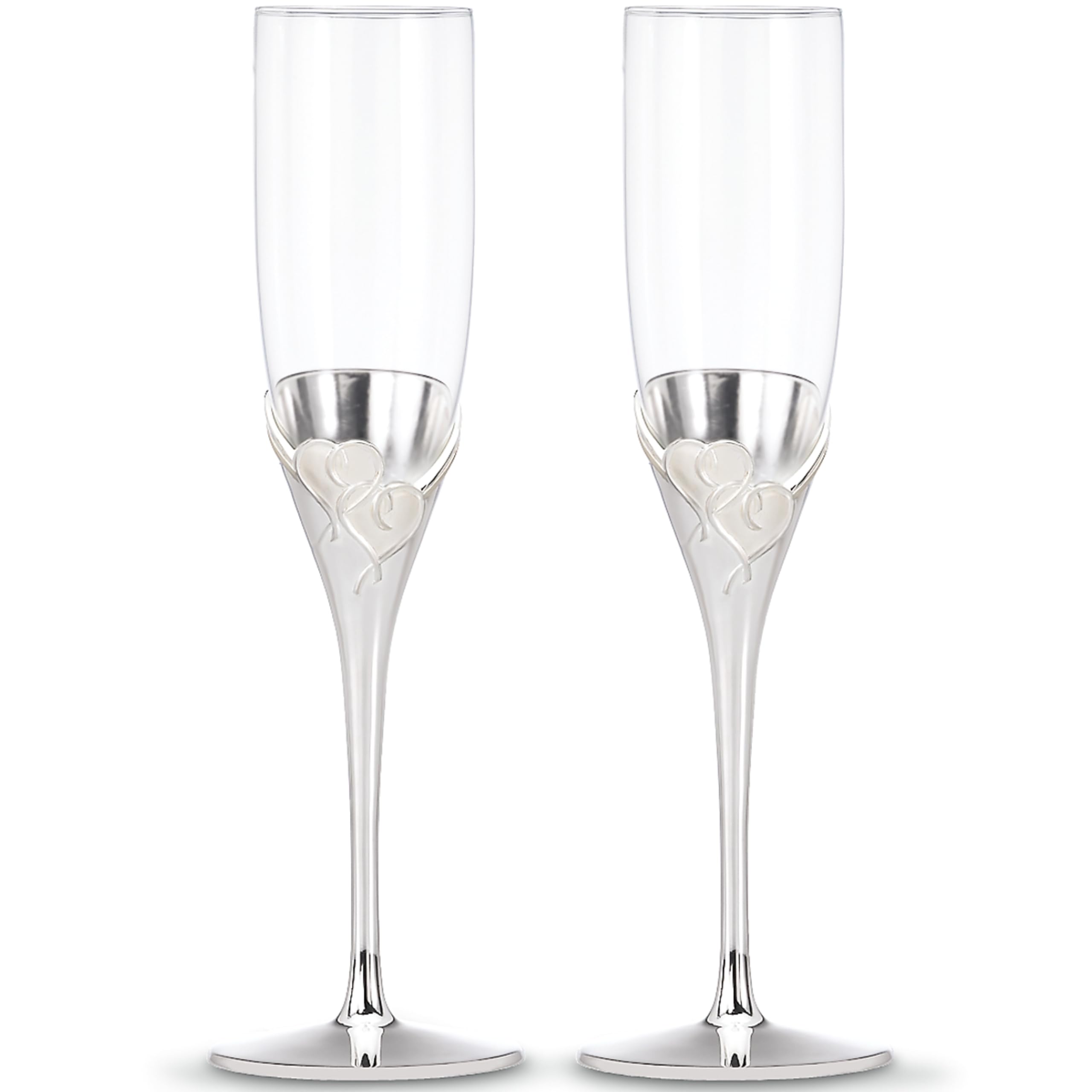 Lenox True Love flutes featuring two interlaced hearts for romantic toasts.