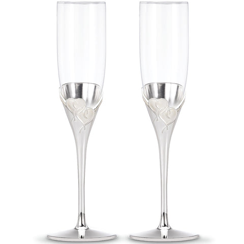 Lenox True Love flutes featuring two interlaced hearts for romantic toasts.