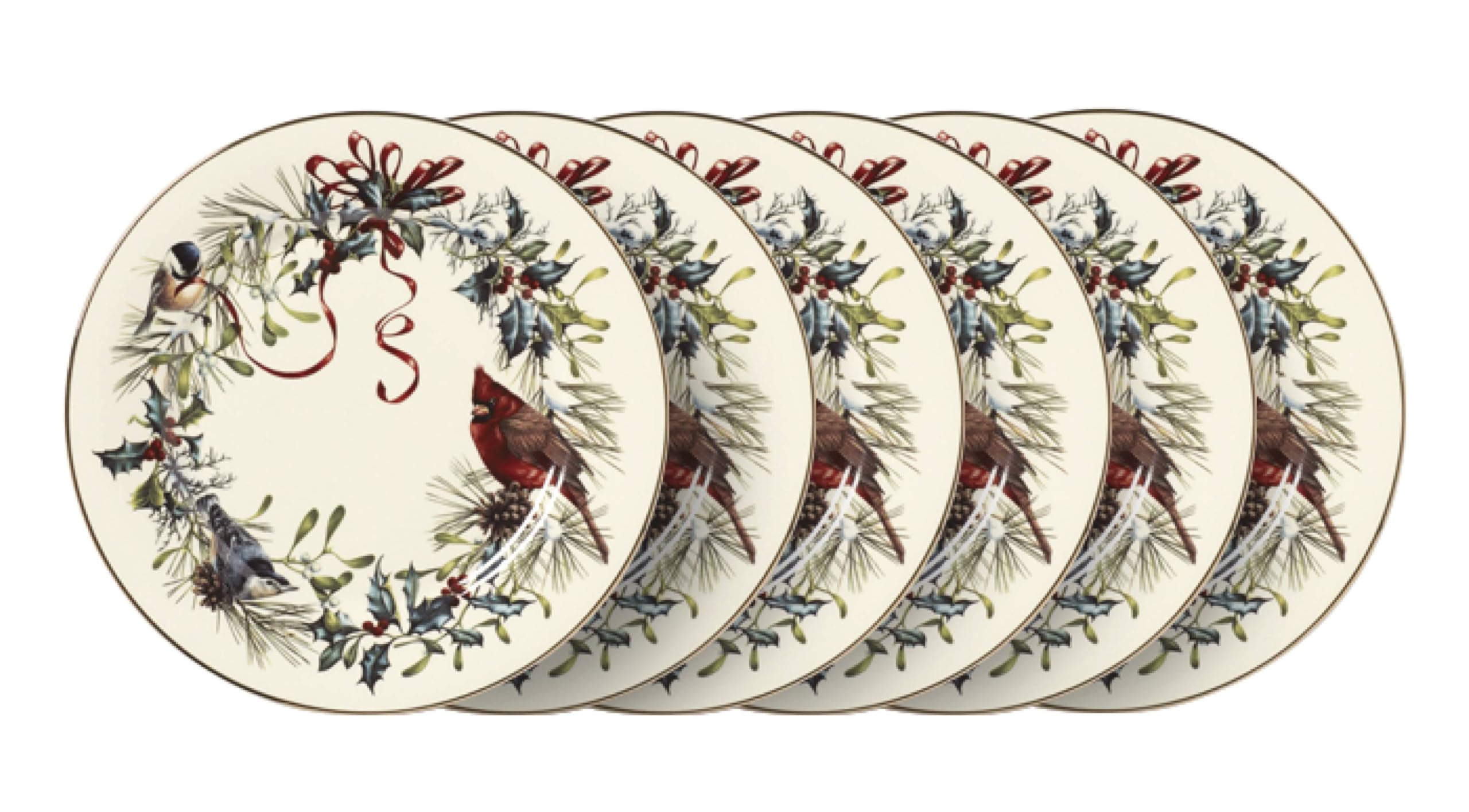 Lenox Winter Greetings bird-wreath detail highlights holiday motifs
