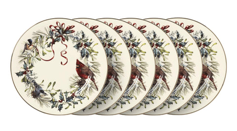 Lenox Winter Greetings bird-wreath detail highlights holiday motifs