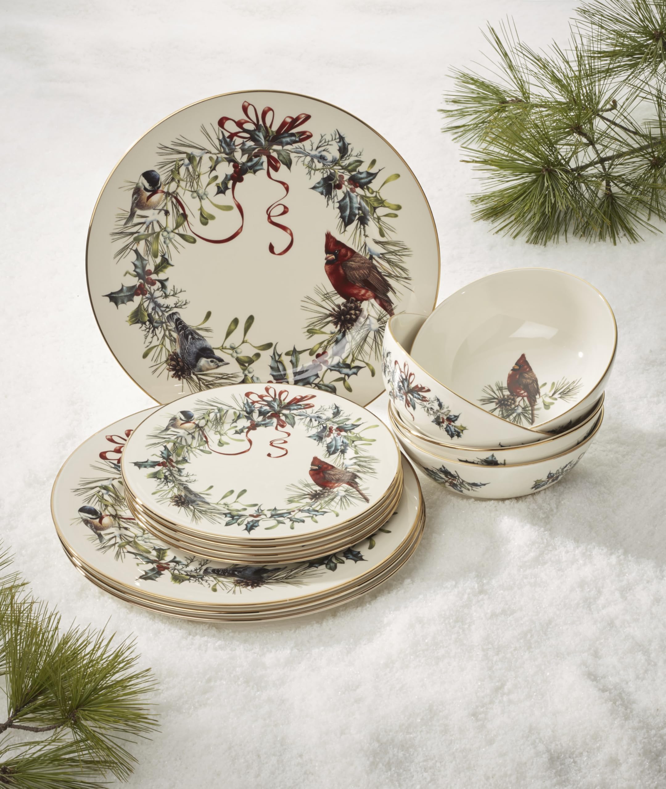 Lenox Winter Greetings bowls for soups and sides with gold accents.