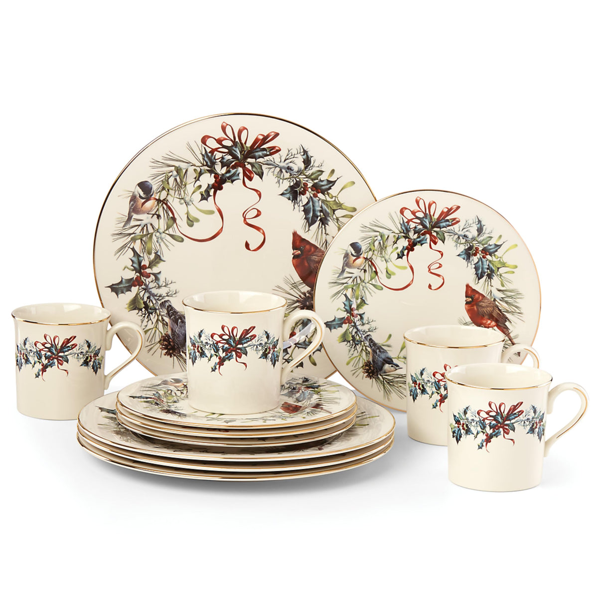 Lenox Winter Greetings dinner plate with holly and gold trim for festive tables
